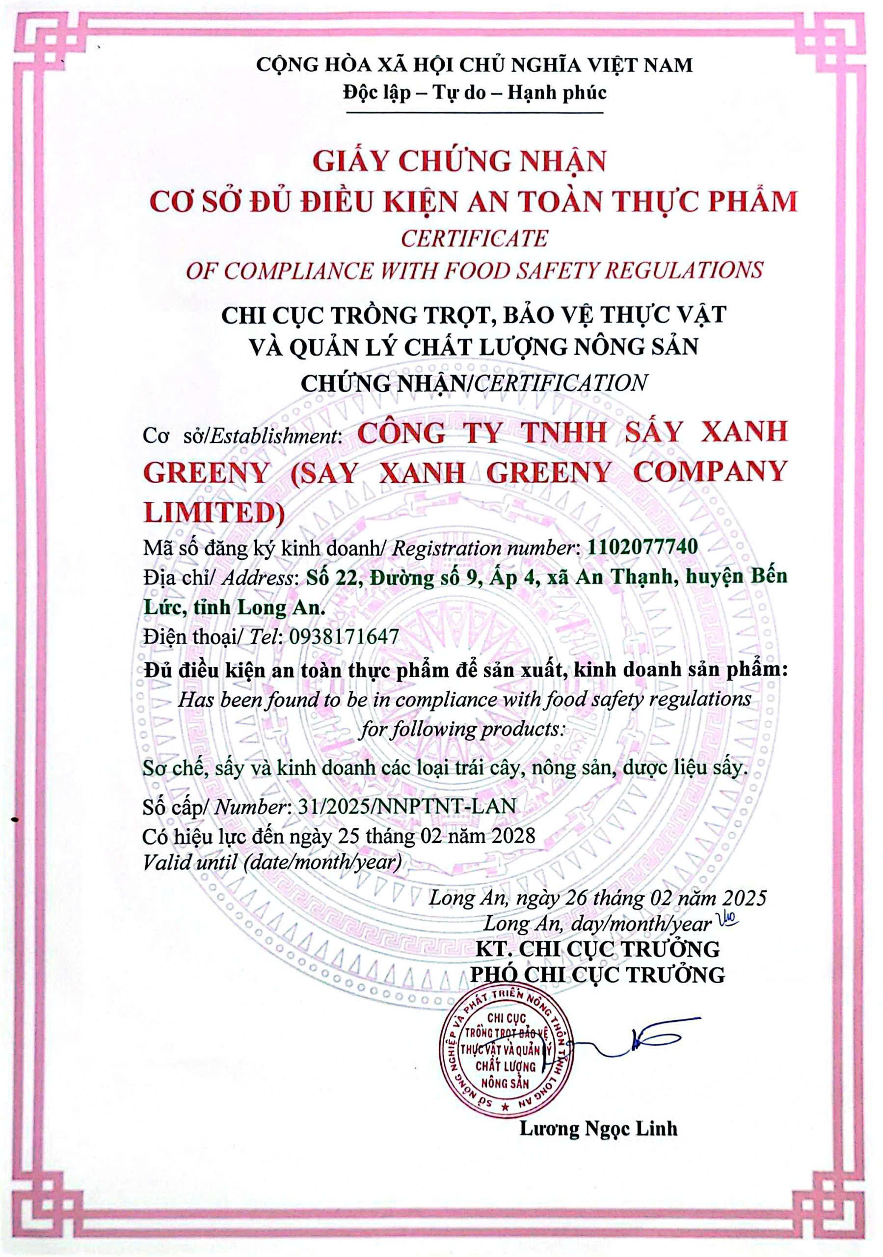 ATTP - Sấy Xanh Greeny