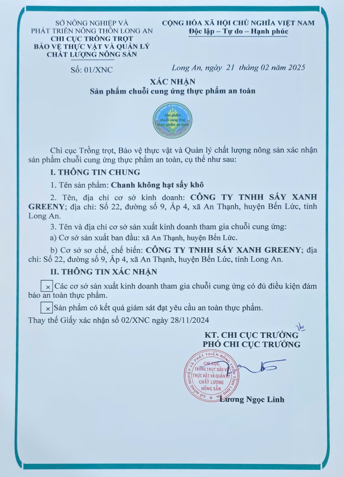 Sản Phẩm Chuỗi Cung Ứng Thực Phẩm An Toàn - Sấy Xanh Greeny