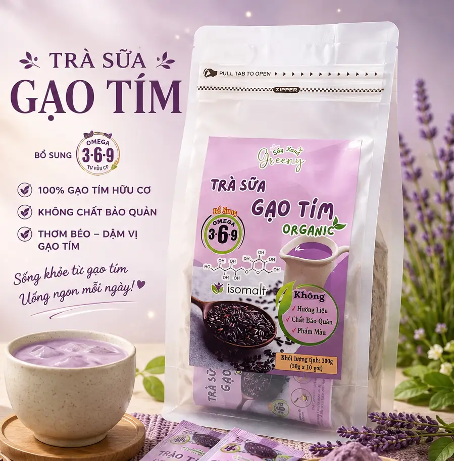 Sữa Gạo Tím Hữu Cơ & Trà Sữa Gạo Tím - Sấy Xanh Greeny