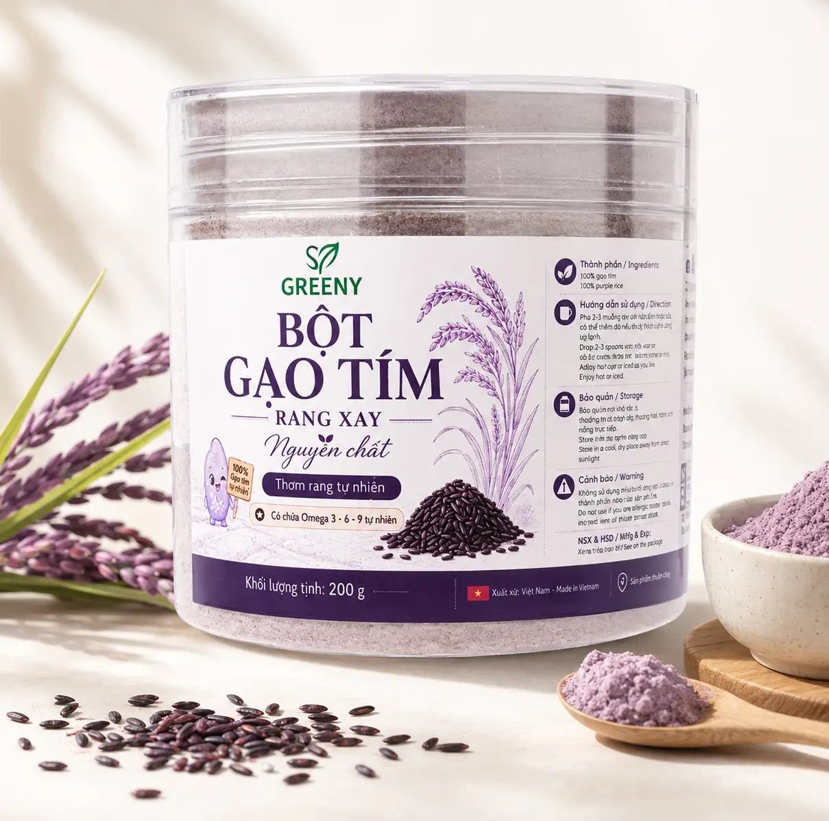 Sản phẩm Bột Gạo Tím Rang Xay Greeny - Sấy Xanh Greeny